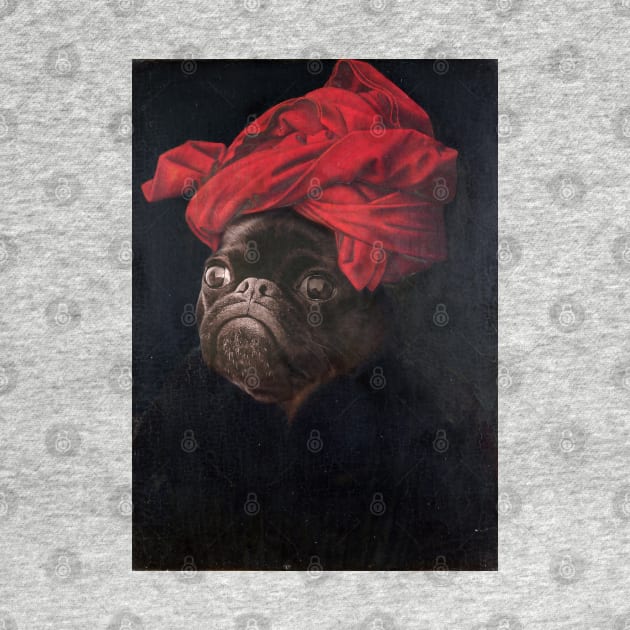 Portrait of a Black Pug in a Red Turban by luigitarini